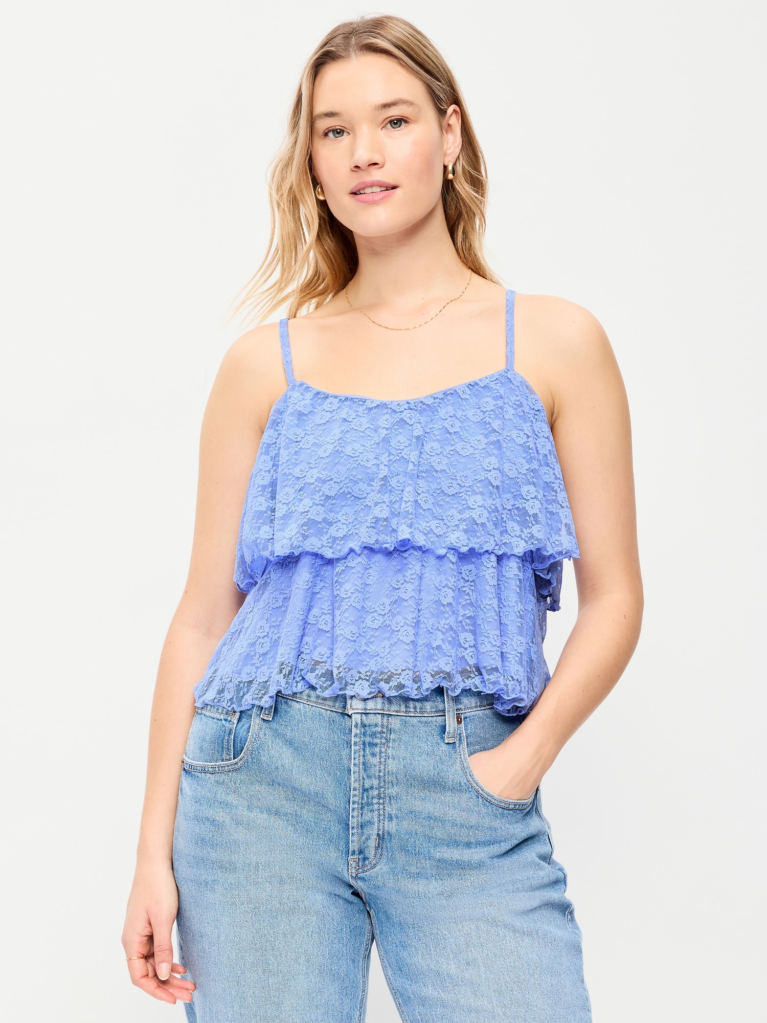 Sleeveless Tiered Lace Ruffle Top