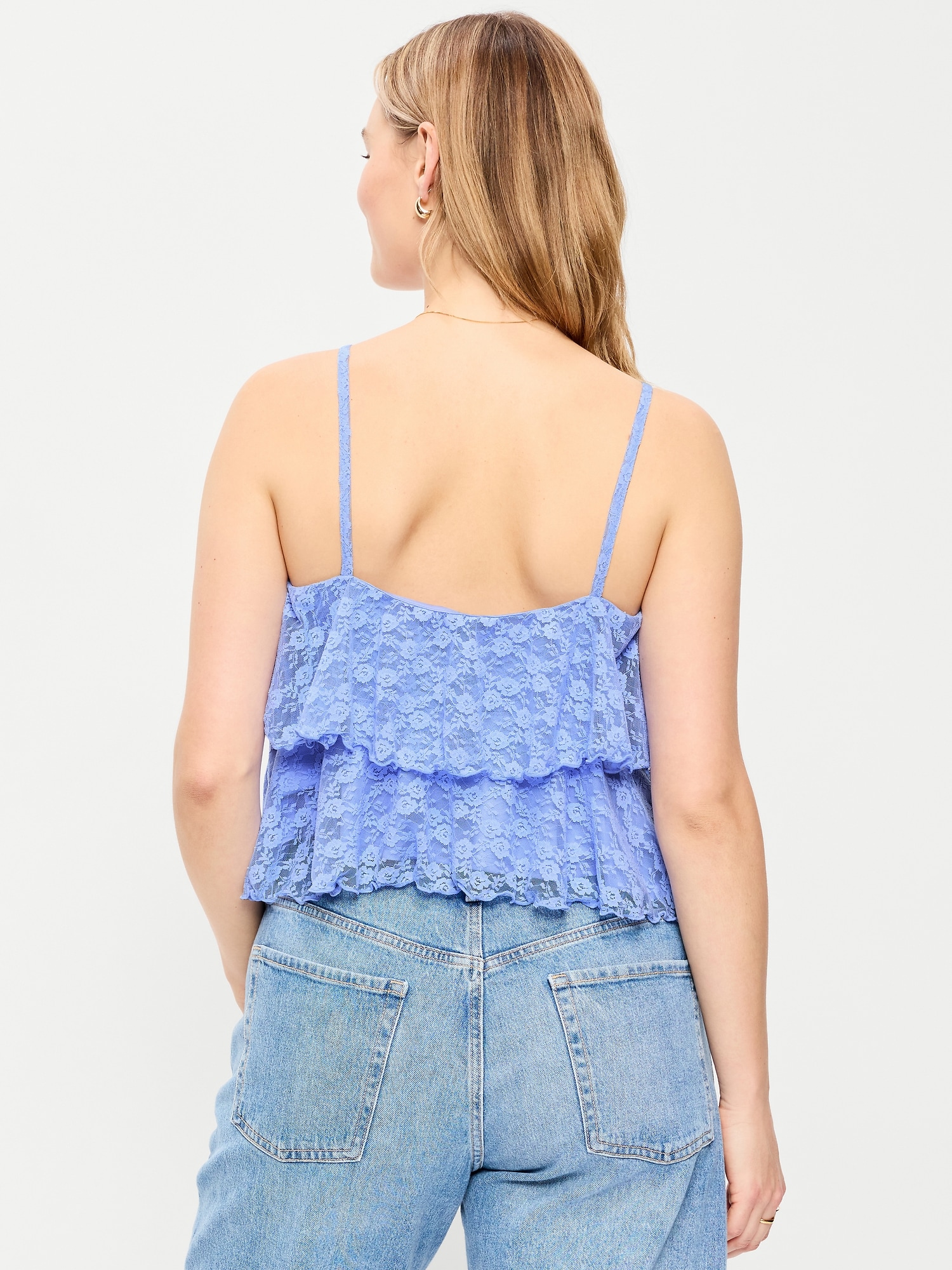 Sleeveless Tiered Lace Ruffle Top