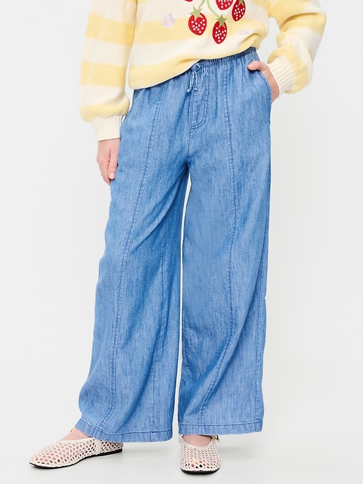 Image number 1 showing, Pull-On Wide-Leg Chambray Pants for Girls