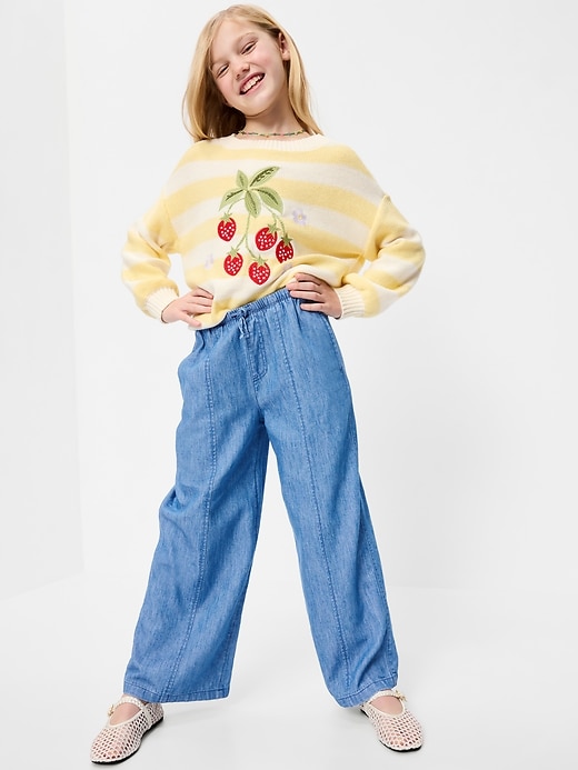 Image number 3 showing, Pull-On Wide-Leg Chambray Pants for Girls