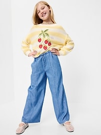 Image number 3 showing, Pull-On Wide-Leg Chambray Pants for Girls