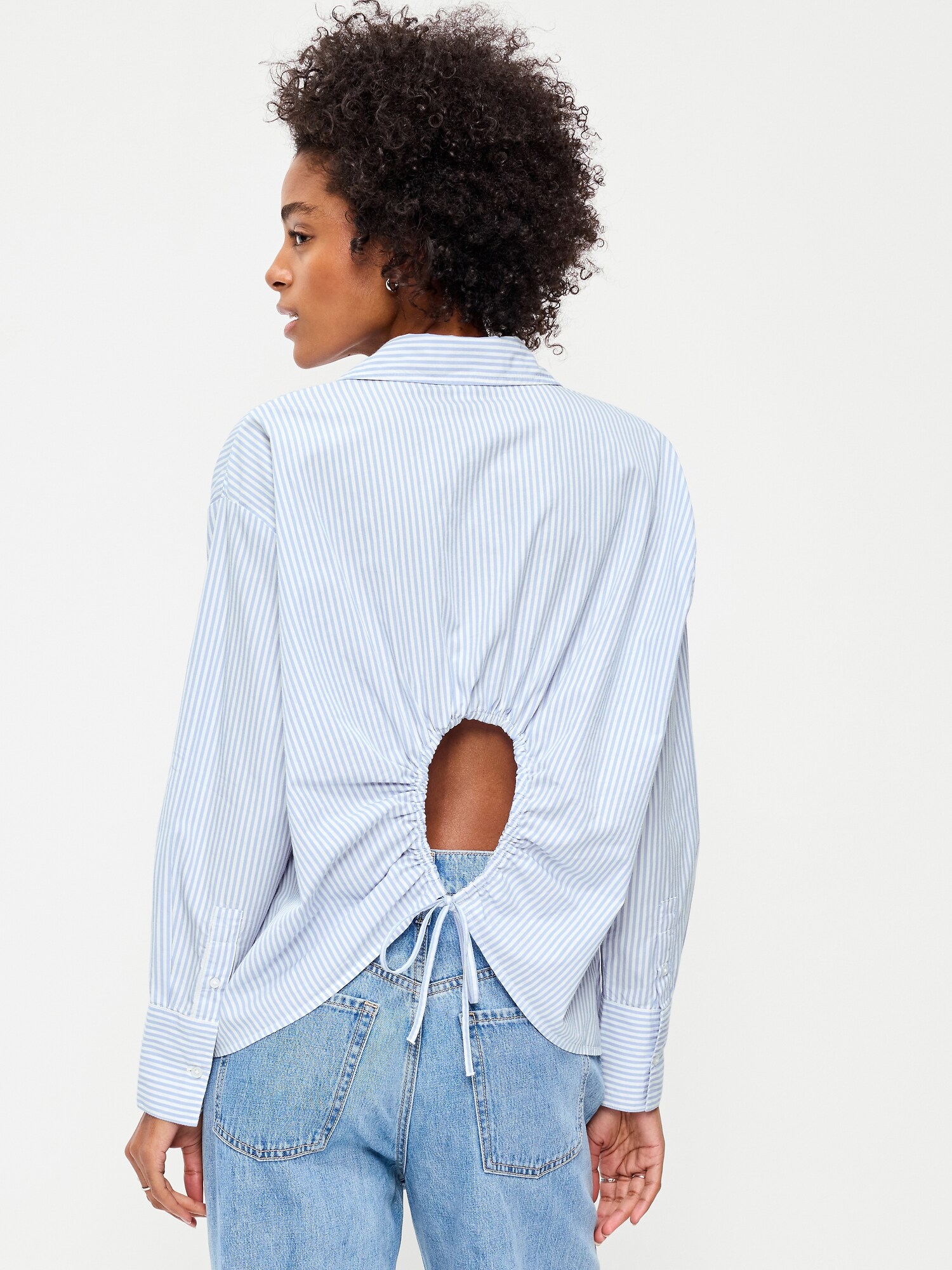 Женская рубашка Old Navy Tie-Back Button-Down, цвет: Синий полосатый — фото 2