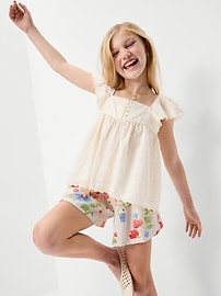 Image number 3 showing, Printed Smocked-Waist Linen-Blend Shorts for Girls
