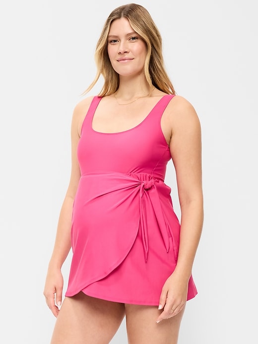 Image number 1 showing, Maternity Classic Wrap Swim Dress