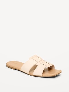 Faux-Leather Slide Sandals
