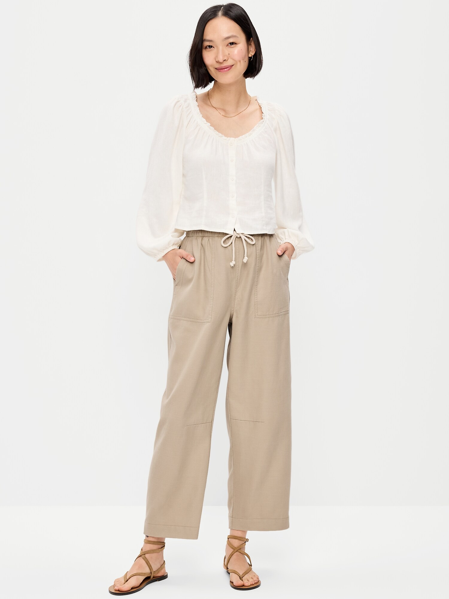 Женские брюки Old Navy High-Waisted Utility Ankle, цвет: Серо-бежевый — фото 6