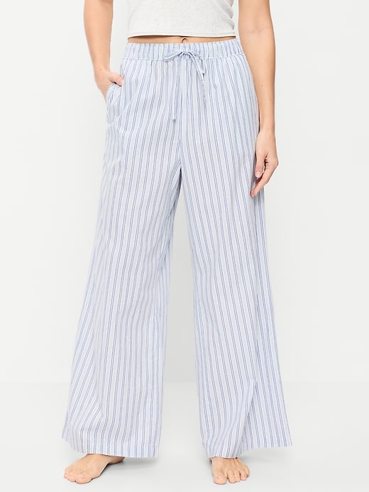 Image number 1 showing, Poplin Wide-Leg Pajama Pants