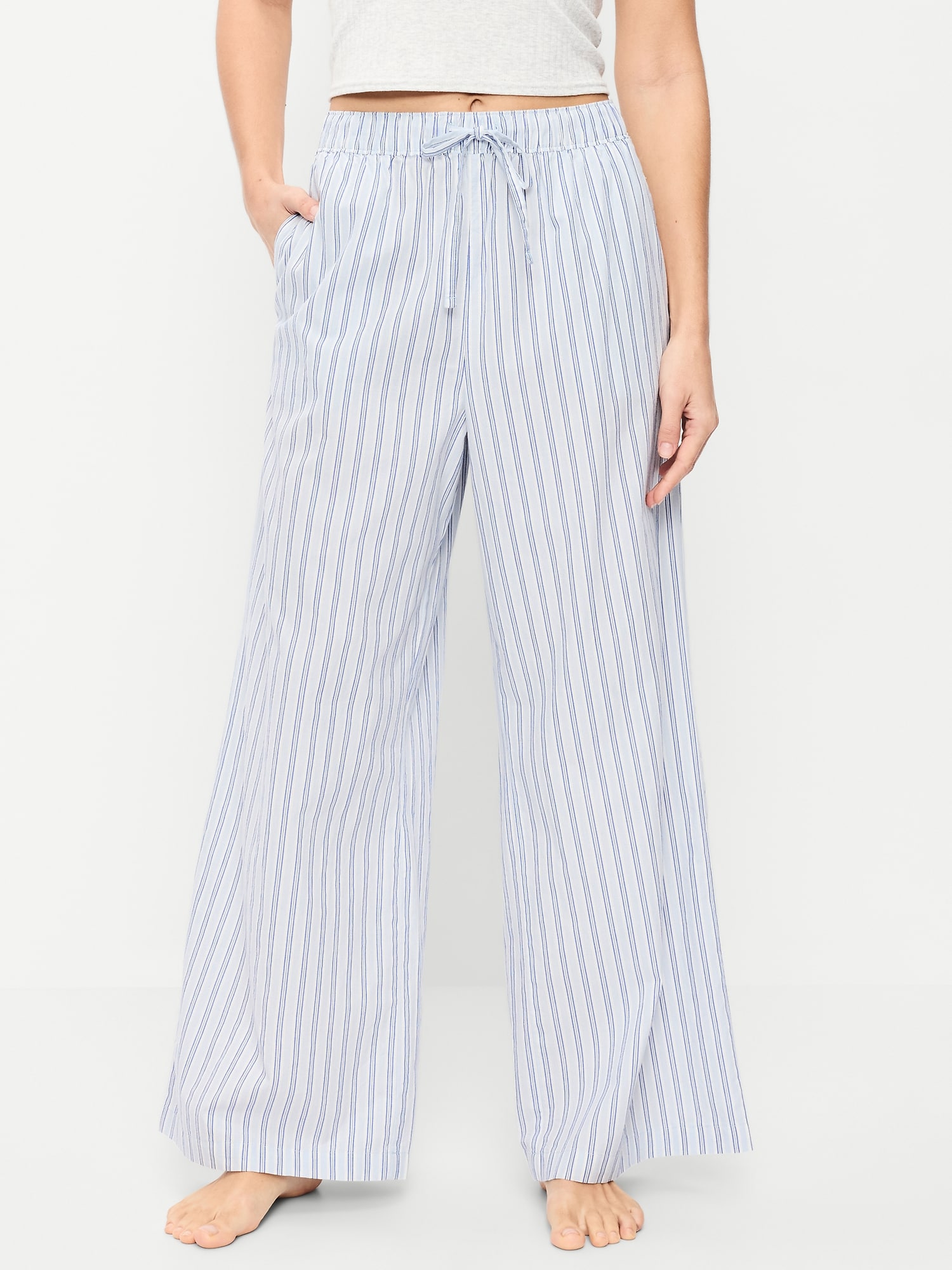 Poplin Wide-Leg Pajama Pants