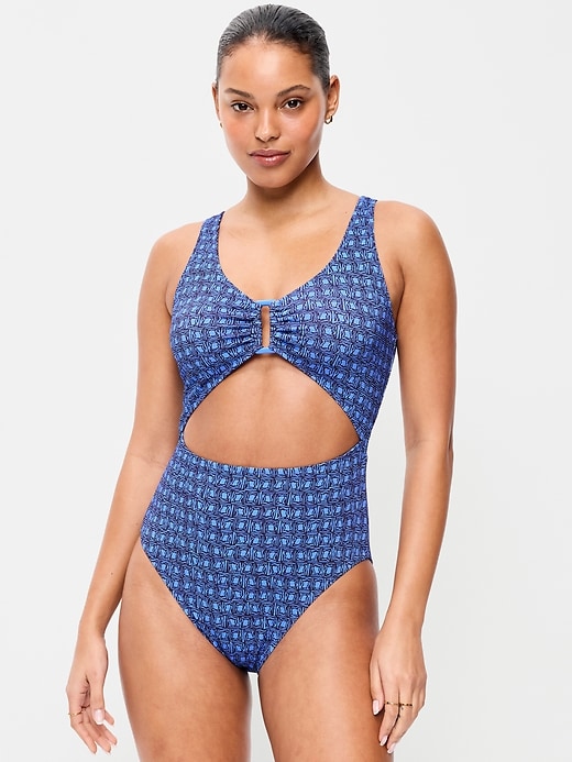 Image number 1 showing, Textured One-Piece Cut-Out Swimsuit