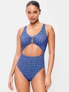 Textured One-Piece Cut-Out Swimsuit