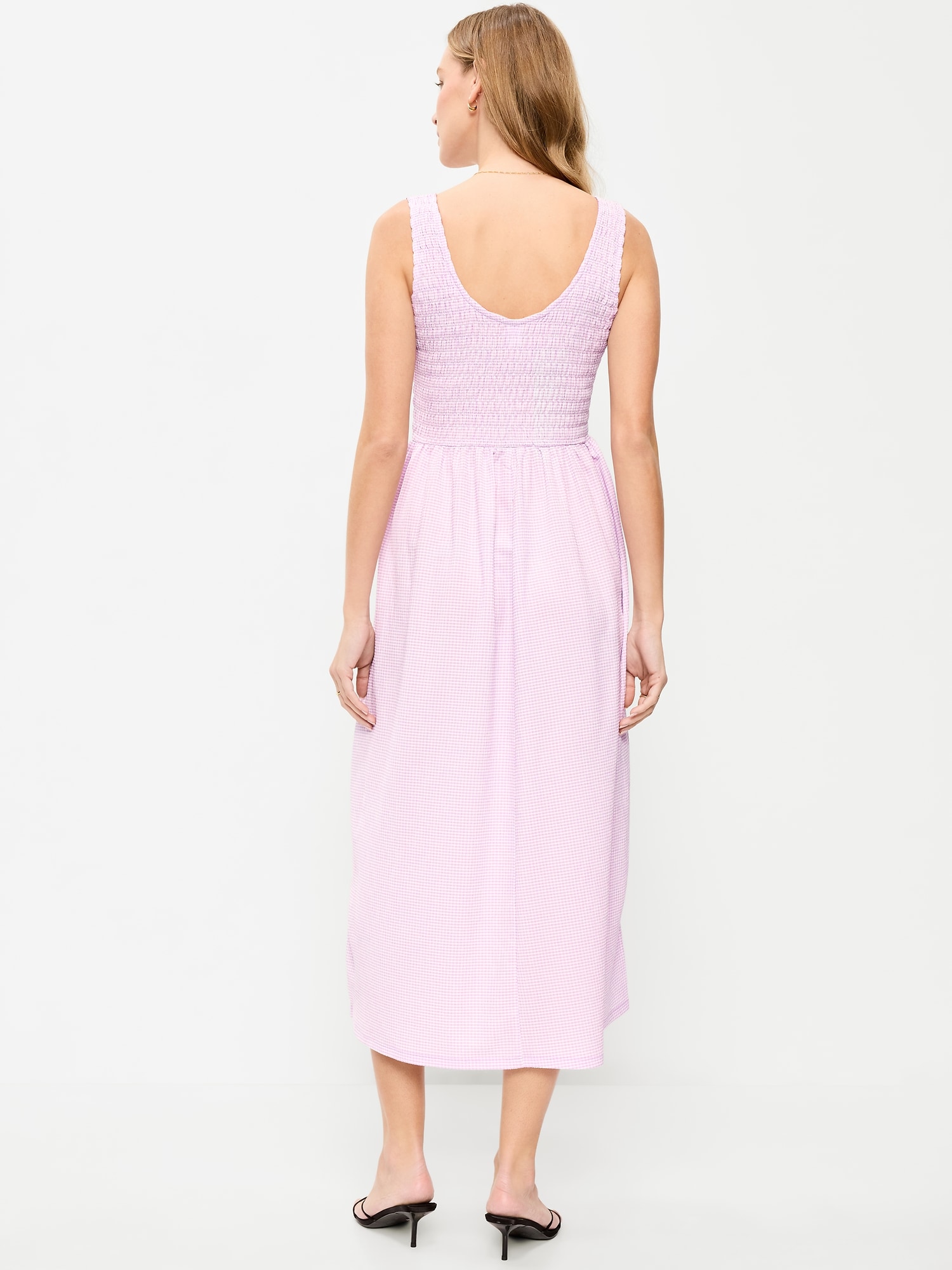 Fit & Flare Sleeveless Smocked-Bodice Midi Dress