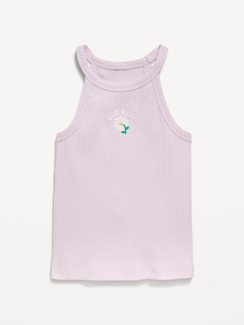 Fitted Ribbed Logo-Graphic Halter Tank Top for Toddler Girls