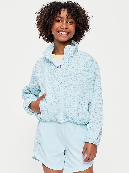 Image number 1 showing, Printed Full-Zip Bubble-Hem Jacket for Girls