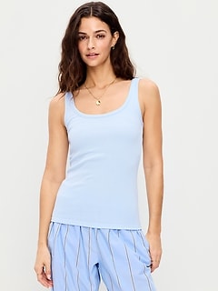 First-Layer Ribbed Scoop-Neck Tank Top
