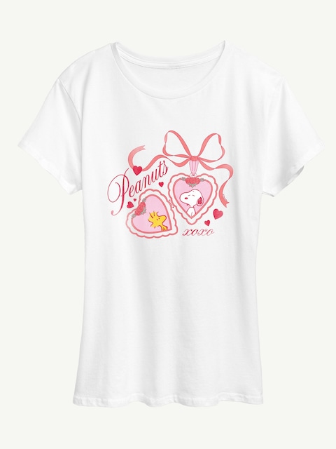 Peanuts Snoopy Woodstock Heart Locket Short Sleeve Graphic T-Shirt