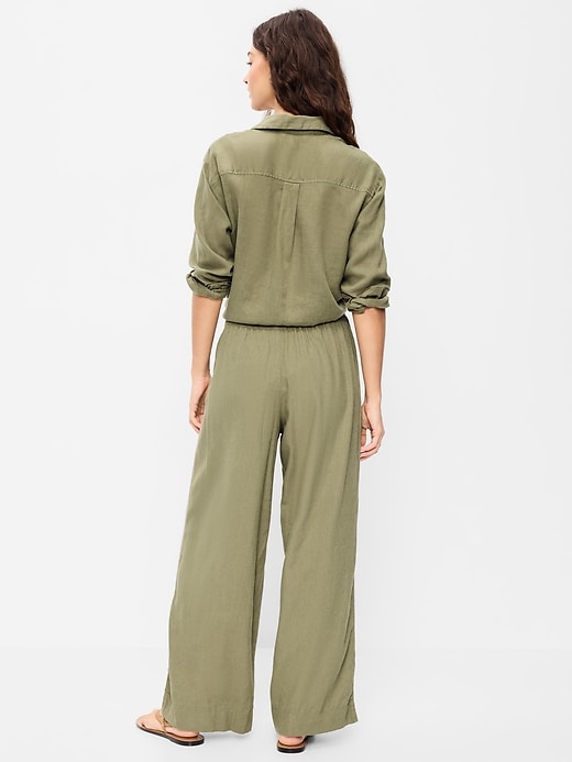 Image number 3 showing, High-Waisted Linen-Blend Wide-Leg Pants