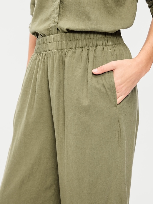 Image number 5 showing, High-Waisted Linen-Blend Wide-Leg Pants