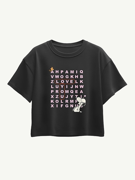 Image number 1 showing, Peanuts I Love You Snoopy Word Search Short Sleeve Boxy Graphic T-Shirt For Girls
