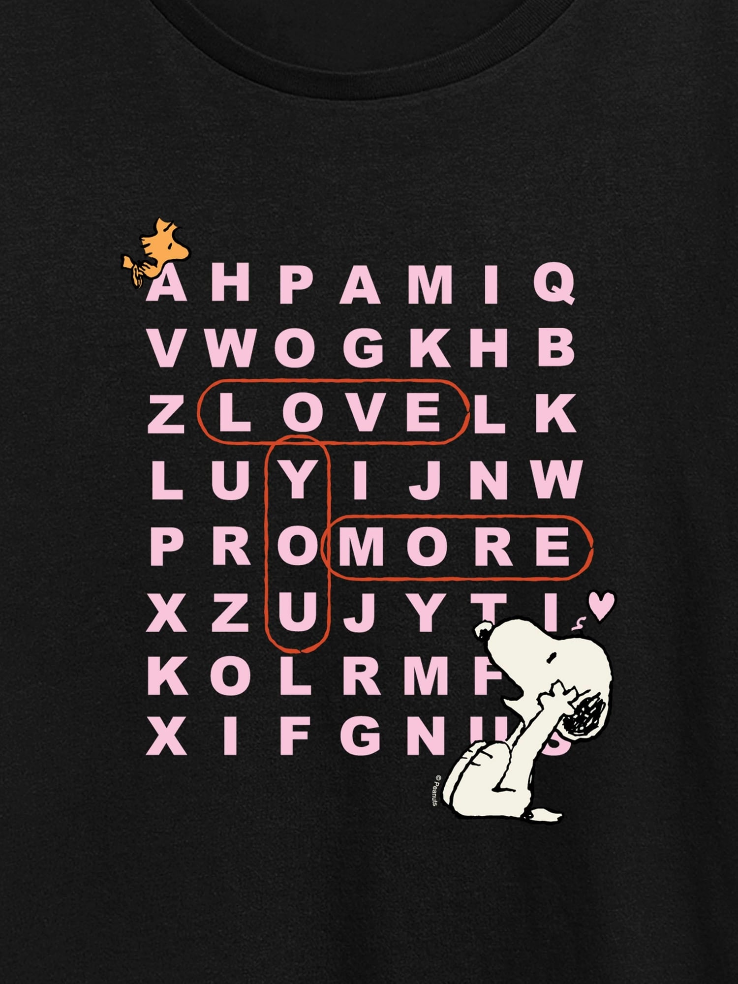 Peanuts I Love You More Snoopy Word Search Short Sleeve Graphic Tee