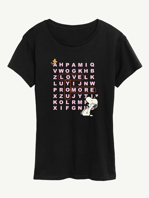 Peanuts I Love You More Snoopy Word Search Short Sleeve Graphic Tee