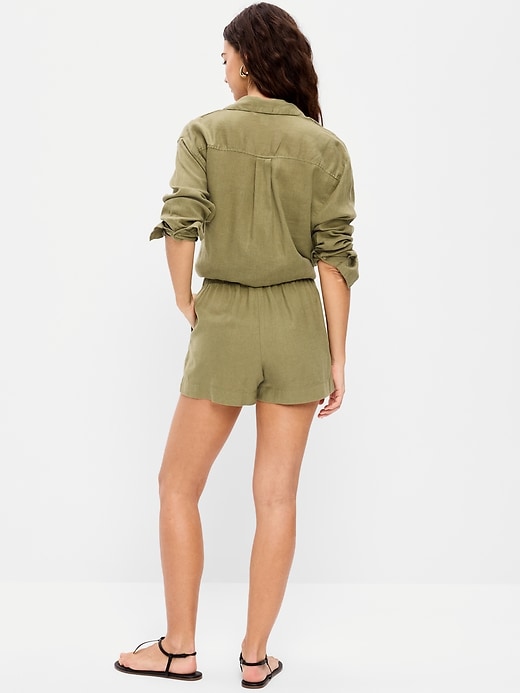 Image number 2 showing, High-Waisted Beach Linen Pull-On Shorts