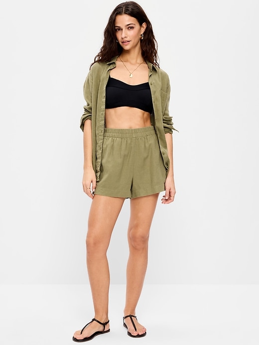 Image number 1 showing, High-Waisted Beach Linen Pull-On Shorts