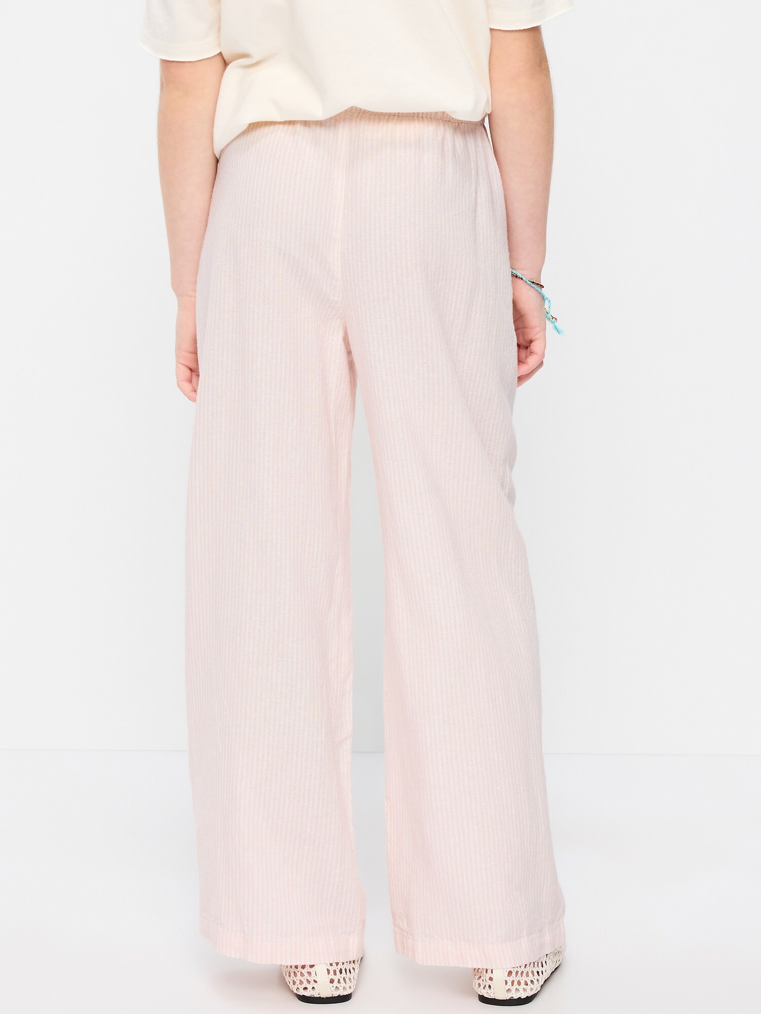 Брюки Old Navy Striped Linen-Blend Wide-Leg Pants для девочек, цвет: Розовый небесно-голубой — фото 2