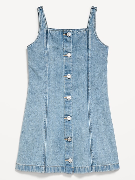 Image number 2 showing, Sleeveless Fit and Flare Button-Front Jean Dress for Girls
