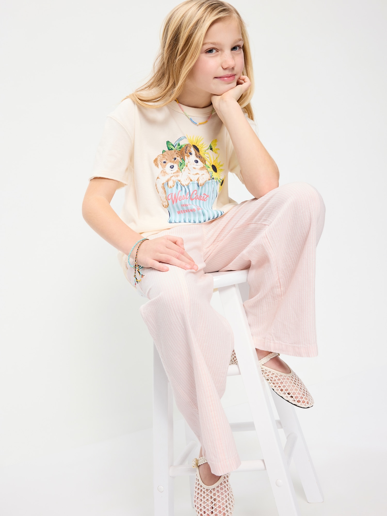 Striped Linen-Blend Wide-Leg Pants for Girls