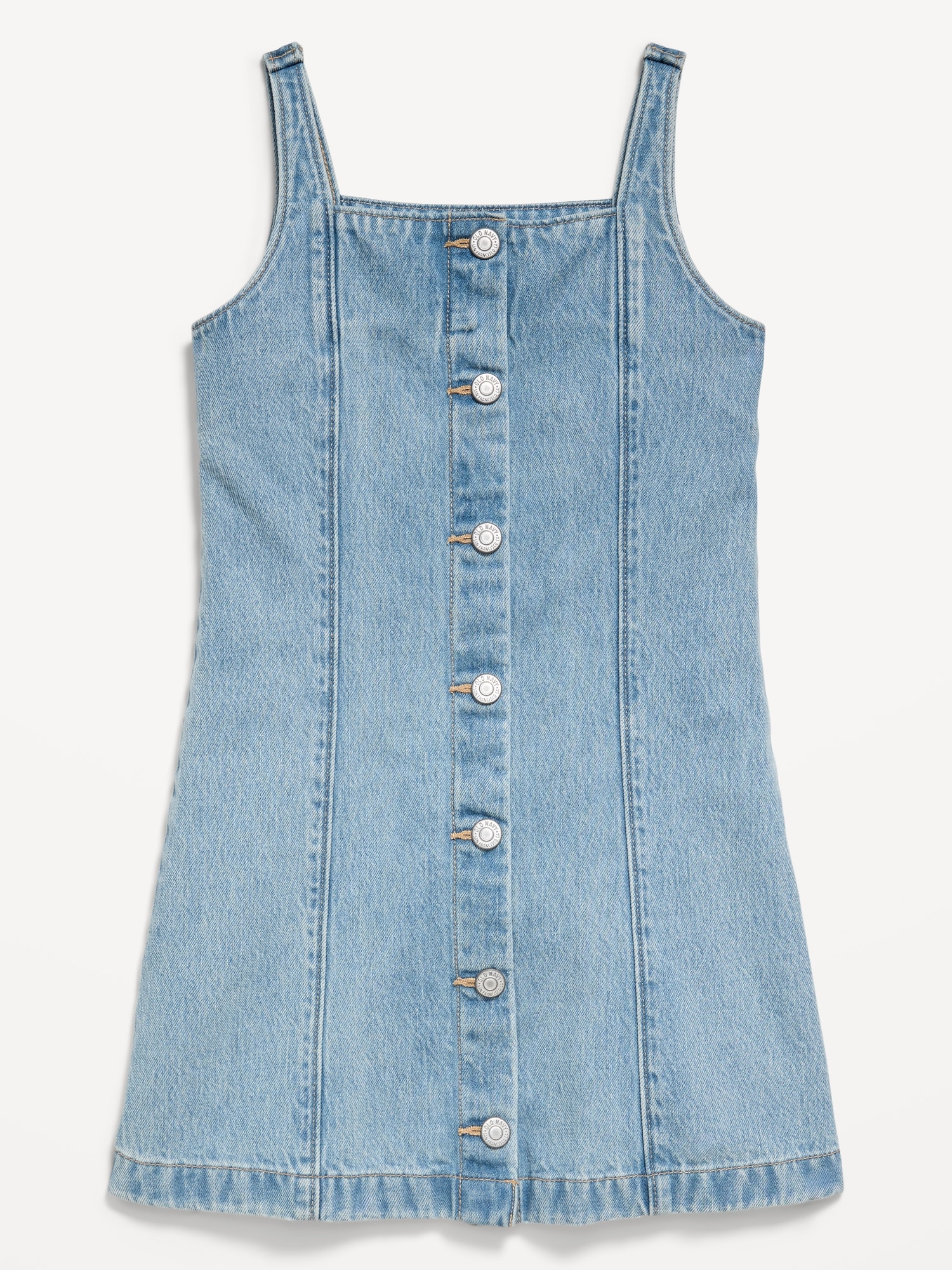 Sleeveless Fit and Flare Button-Front Jean Dress for Girls