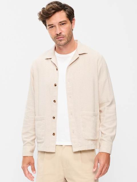 Long-Sleeve Textured Camp Shirt
