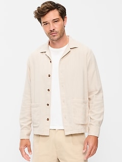 Long-Sleeve Textured Camp Shirt