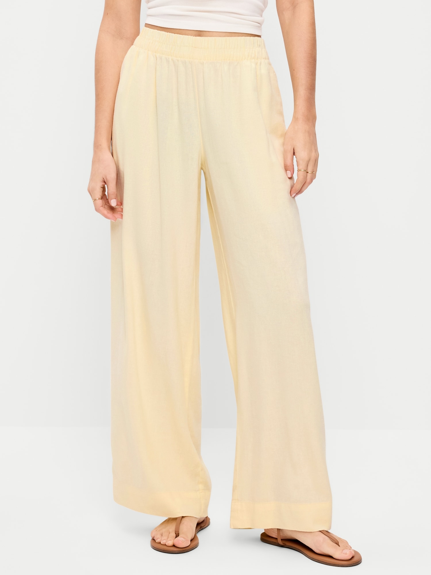 High-Waisted Linen-Blend Wide-Leg Pants