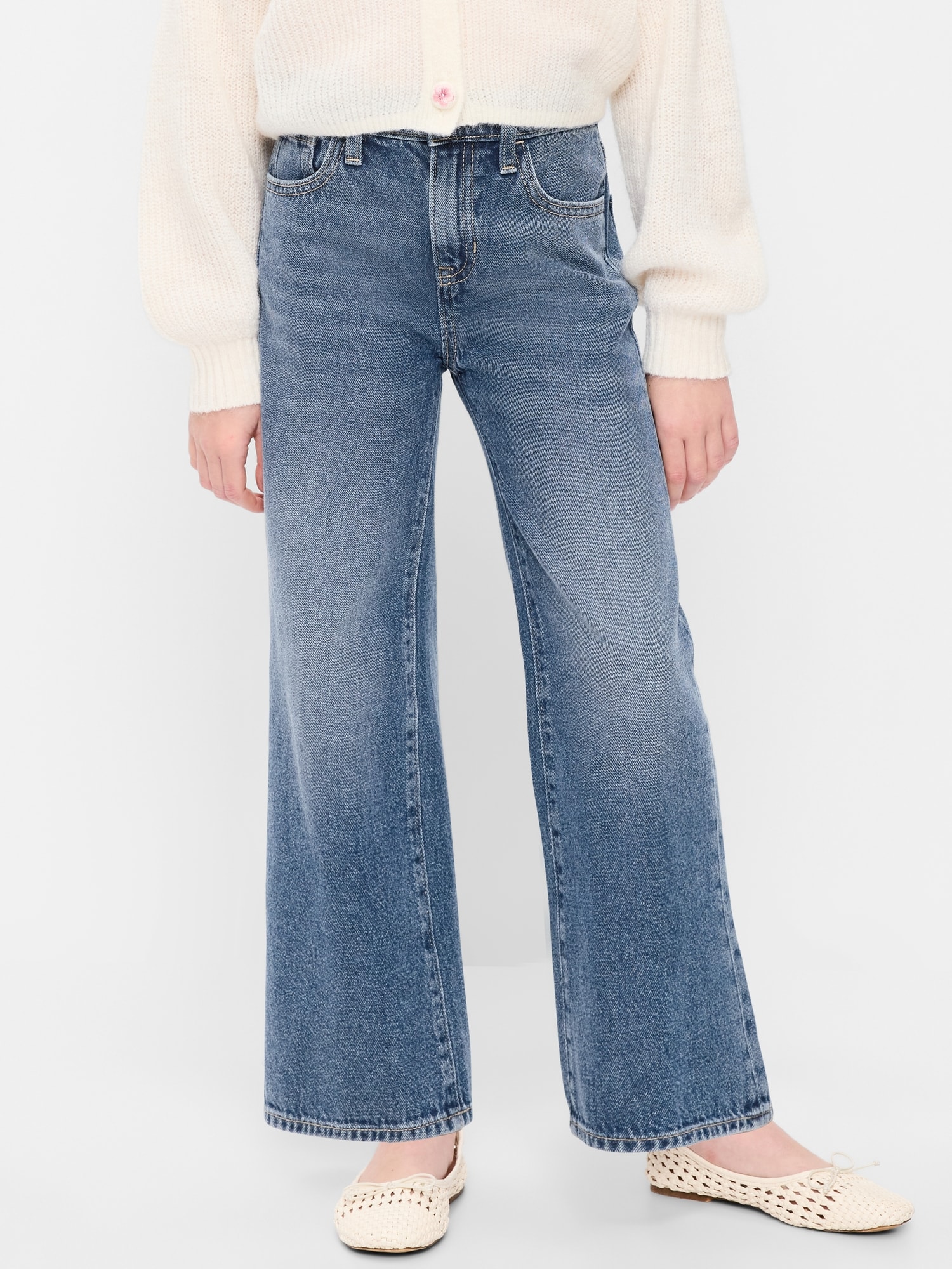 Wow High-Waisted Baggy Wide-Leg Jeans for Girls