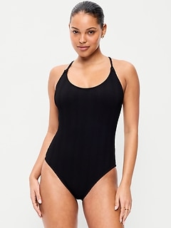 Ribbed Braided-Strap One-Piece Swimsuit