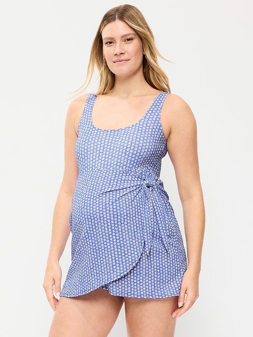 Image number 1 showing, Maternity Classic Wrap Swim Dress