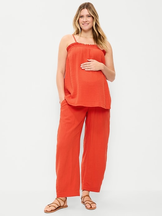 Image number 1 showing, Maternity Rollover-Waist Barrel Leg Ankle Pants