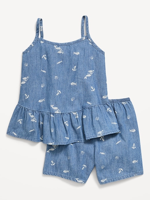 Image number 3 showing, Printed Sleeveless Chambray Top and Shorts Set for Toddler Girls