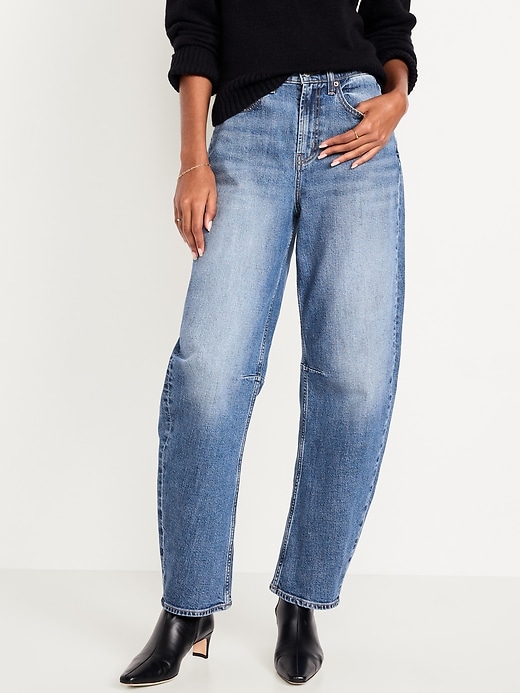 Image number 2 showing, High-Waisted Barrel Full Length Jeans
