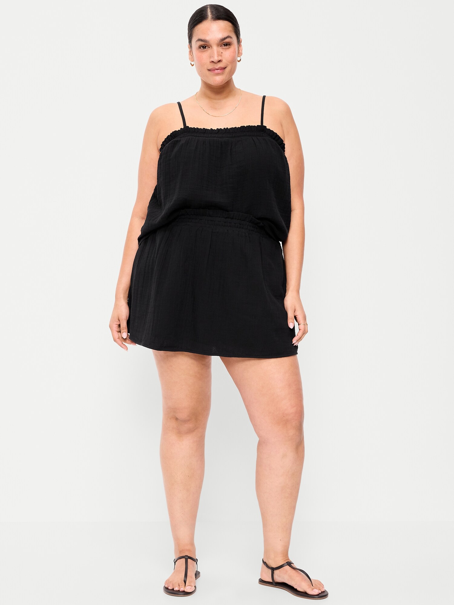 Женская юбка-шорты Old Navy Crinkle Gauze Ruffle Waist Mini Skort, цвет: Чёрный — фото 6