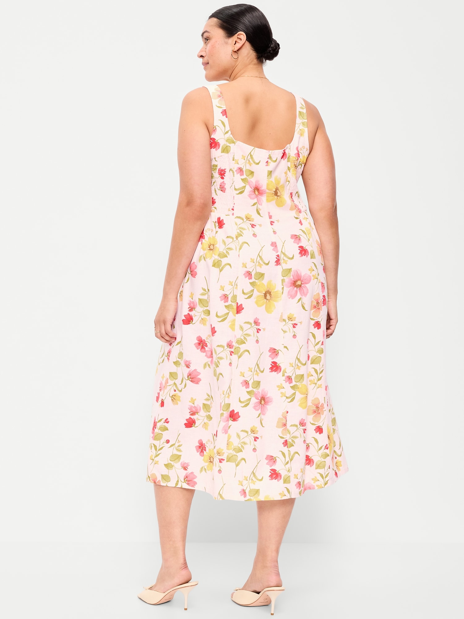Fit & Flare Sleeveless Linen-Blend Midi Dress