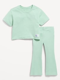Image number 1 showing, Oversized Short-Sleeve T-Shirt and Flare Leggings Set for Toddler Girls