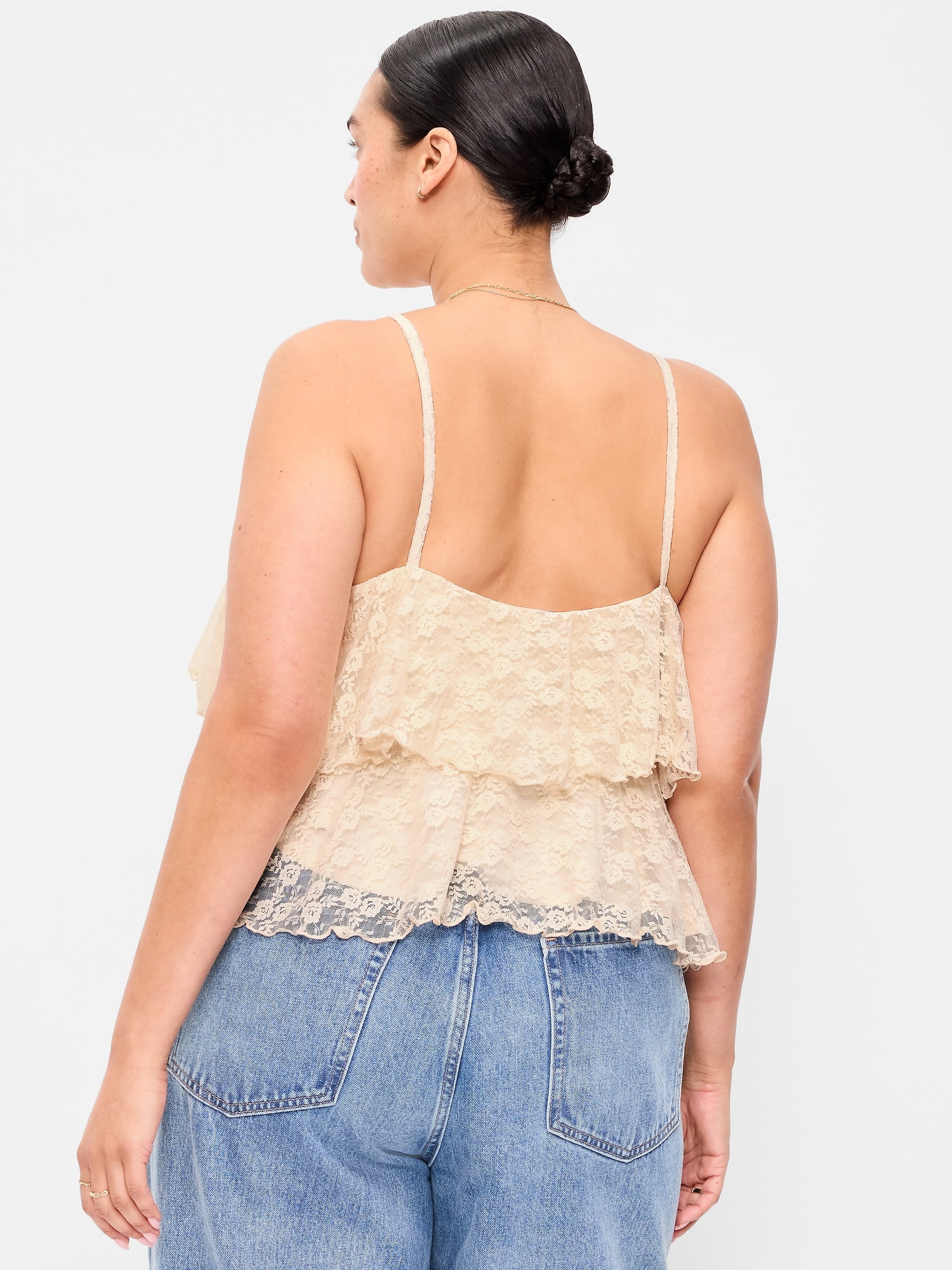 Sleeveless Tiered Lace Ruffle Top