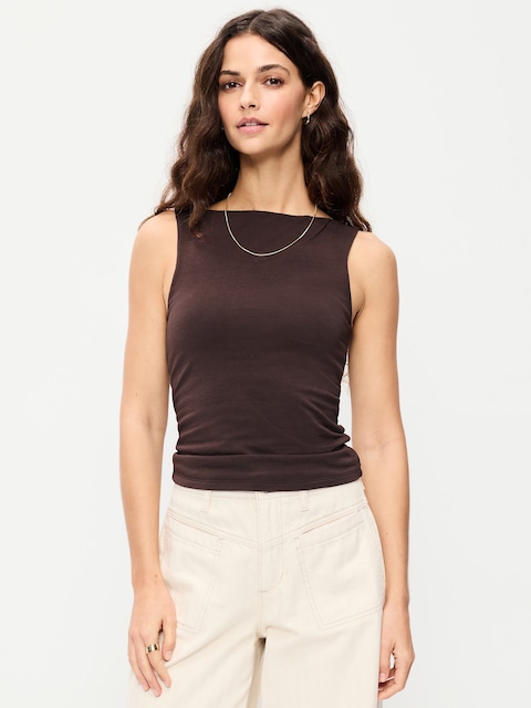 Hug Double-Layer Boat-Neck Top