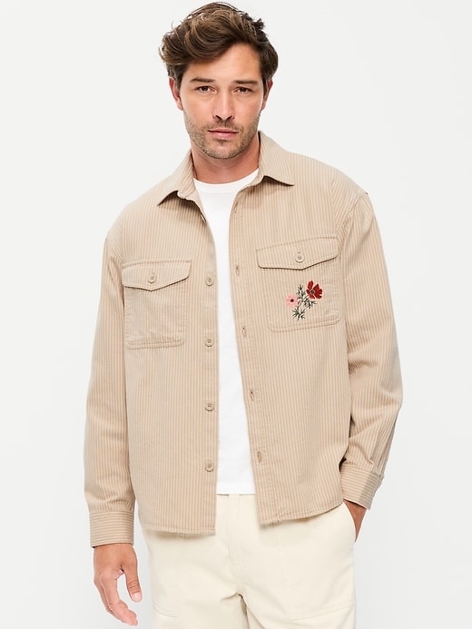 Image number 1 showing, Oversized Canvas Embroidered Workwear Shirt