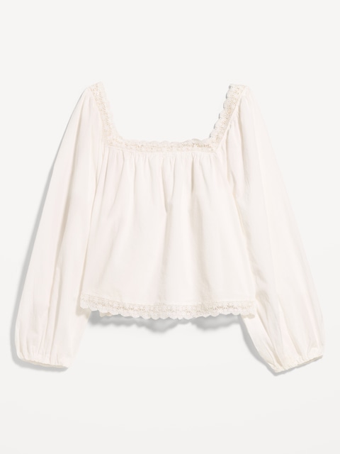 Long-Sleeve Lace Trim Top