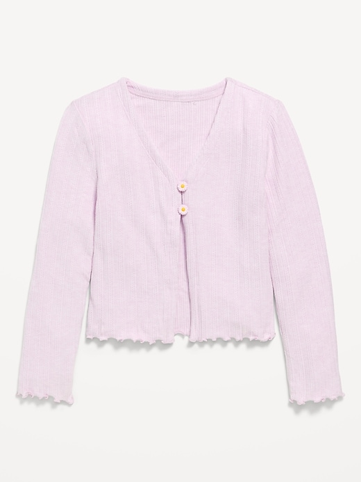 Image number 2 showing, Pointelle-Knit V-Neck Cardigan for Girls