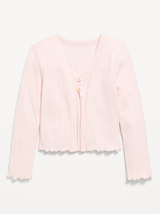 Image number 2 showing, Pointelle-Knit V-Neck Cardigan for Girls