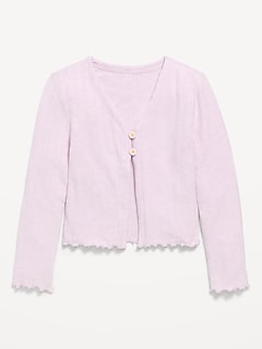 Pointelle-Knit V-Neck Cardigan for Girls
