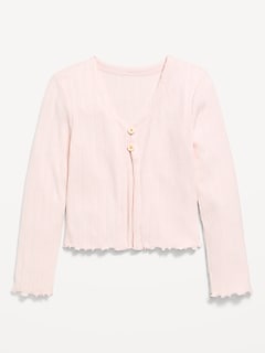 Pointelle-Knit V-Neck Cardigan for Girls